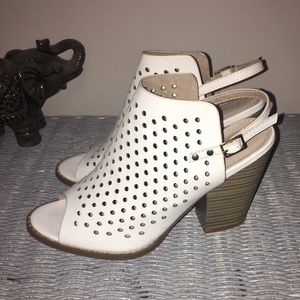 White Peep Toe Heeled Booties